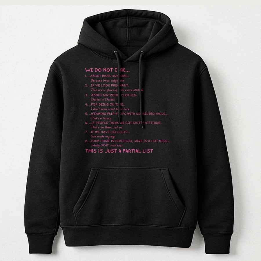 We Do Not Care Club Hoodie | Funny Sarcastic Life List Quote | Premium Cotton Blend Sweatshirt | Relatable Gift for Women Mom Retirement