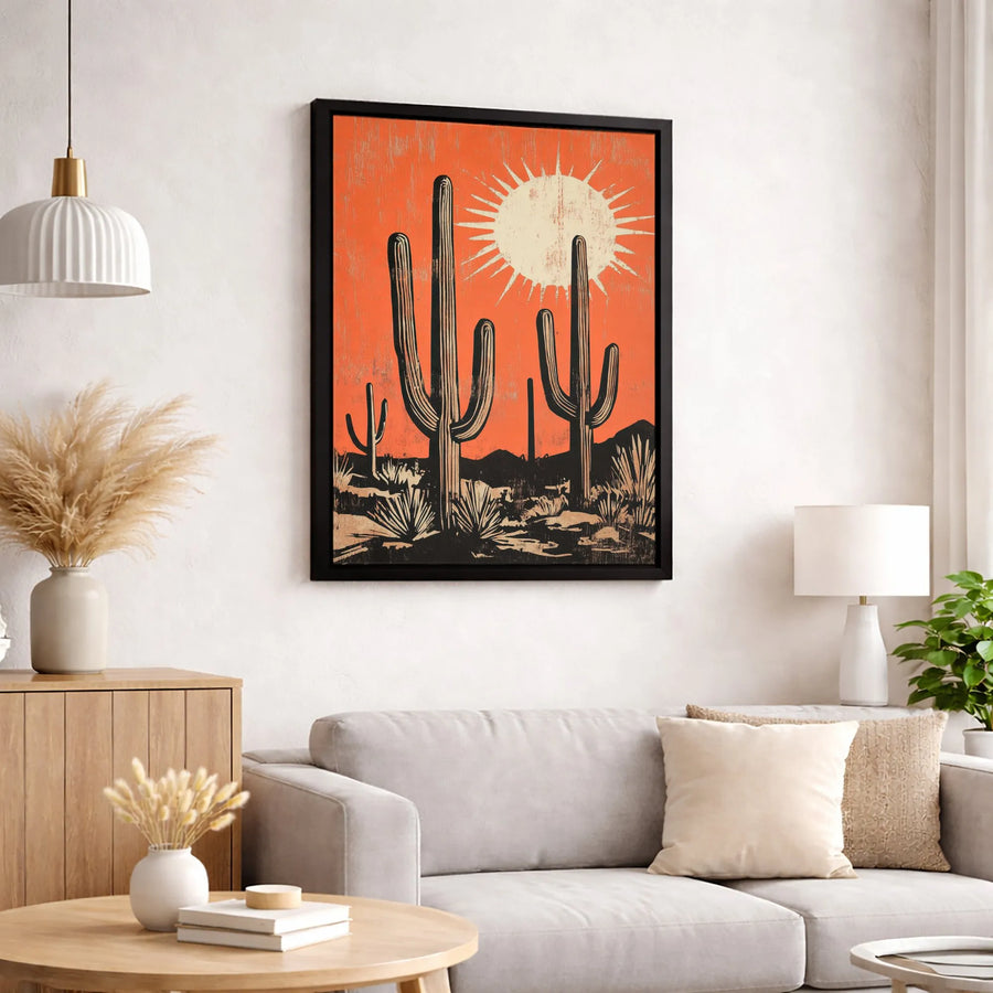Southwestern Desert Canvas Wall Art | Mid-Century Modern Saguaro Cactus Print | 1.25-Inch Premium Gallery Wrap | Boho Home Decor Gift