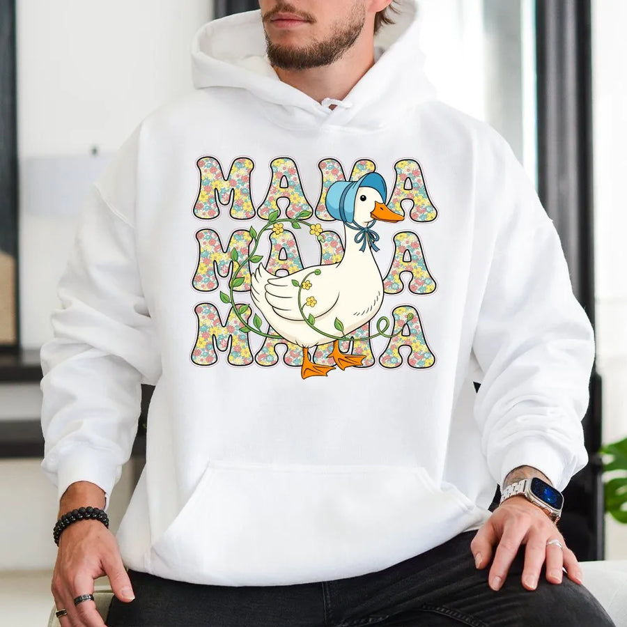 Mama Goose Hoodie | Floral Retro Typography Design | Premium Cotton-Blend Sweatshirt | Cute Mother's Day 2026 Gift For Mom