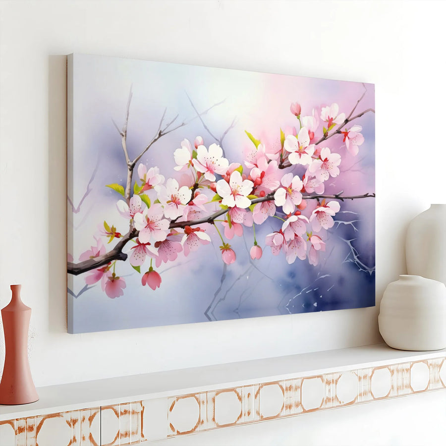 Cherry Blossom Canvas Print | Watercolor Sakura Painting | Premium Canvas Art | Zen Bedroom Decor Gift