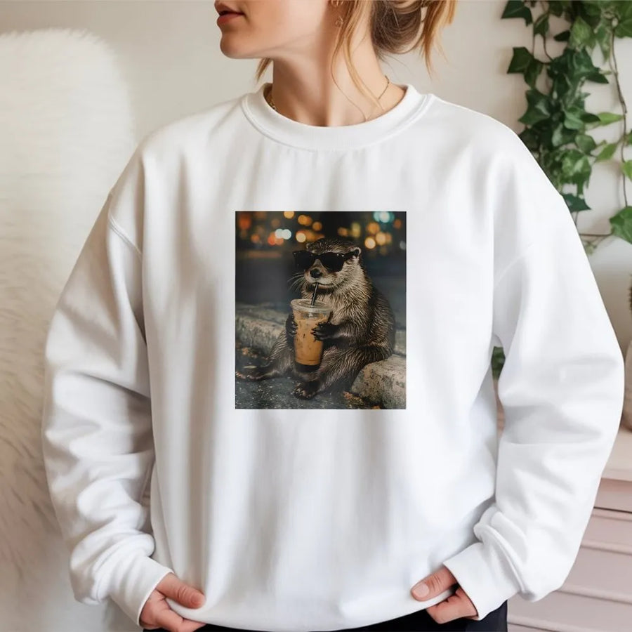 Funny Otter Drinking Coffee Sweatshirt | Viral Animal Meme Graphic Tee | Premium Comfort Colors® Shirt | Gift for Otter and Coffee Lovers