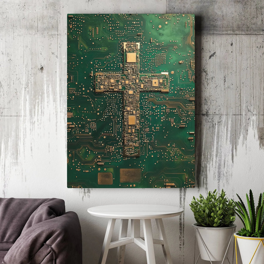 Circuit Board Cross Canvas Print | Christian Technology Art Decor | Premium Gallery Wrapped Canvas | Gift for Christian Engineer or Techie