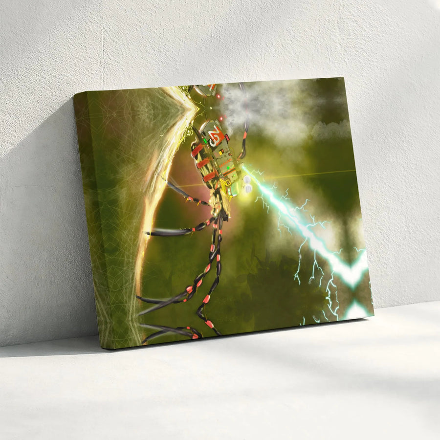 Robotic Spider Wall Art | Sci-Fi Laser Tech Illustration | Premium Gallery Wrapped Canvas | Futuristic Office Decor Gift