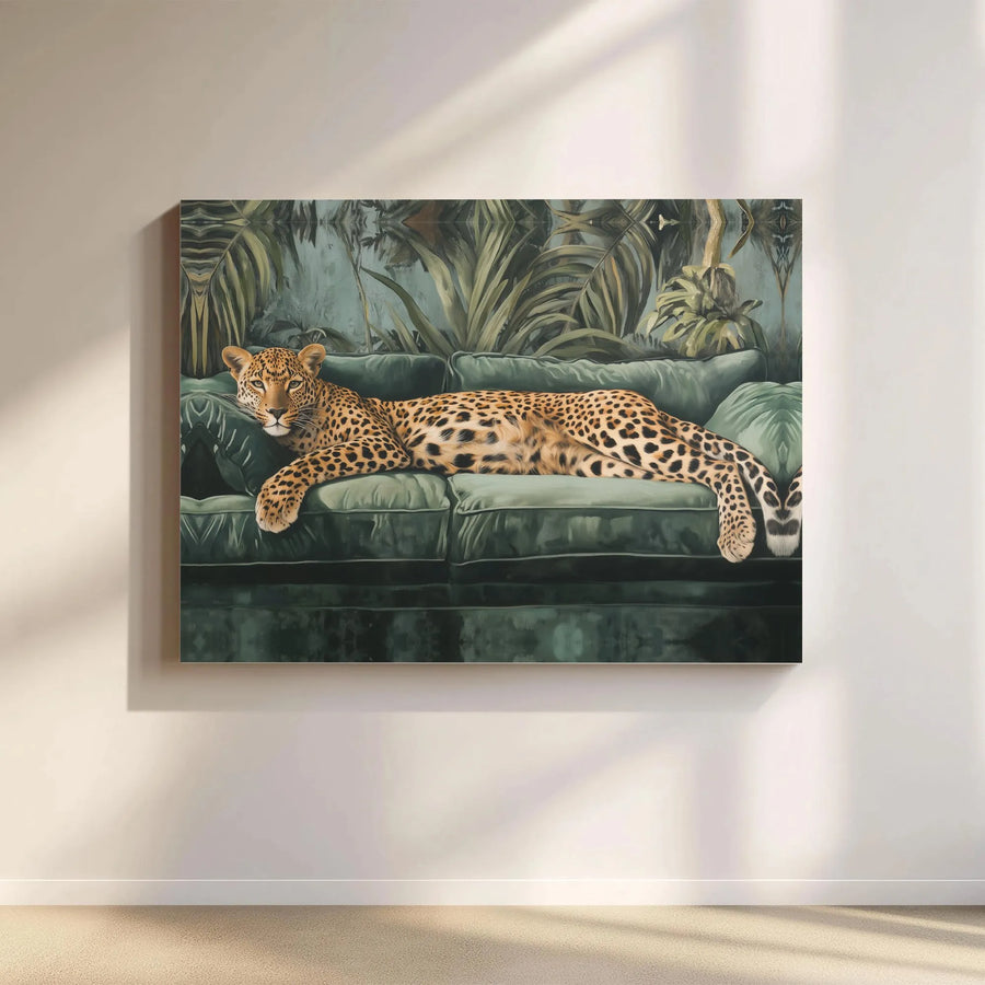 Leopard Wall Art Canvas | Tropical Jungle Animal Decor | Gallery Wrapped Premium Print | Boho Living Room Statement Piece