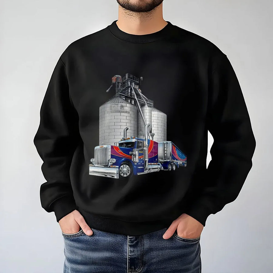 Grain Truck Sweatshirt | Vintage Farm Semi Graphic | Cotton Blend Apparel | Harvest Hauler Gift for Agriculture Truck Drivers