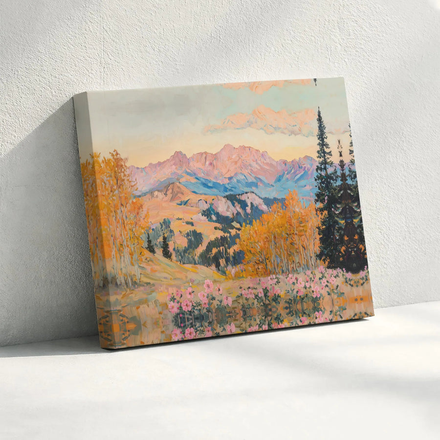 Mountain Landscape Canvas Art | Impressionist Autumn Forest Print | Premium Gallery-Wrapped Wall Decor | Nature Lovers Living Room Gift
