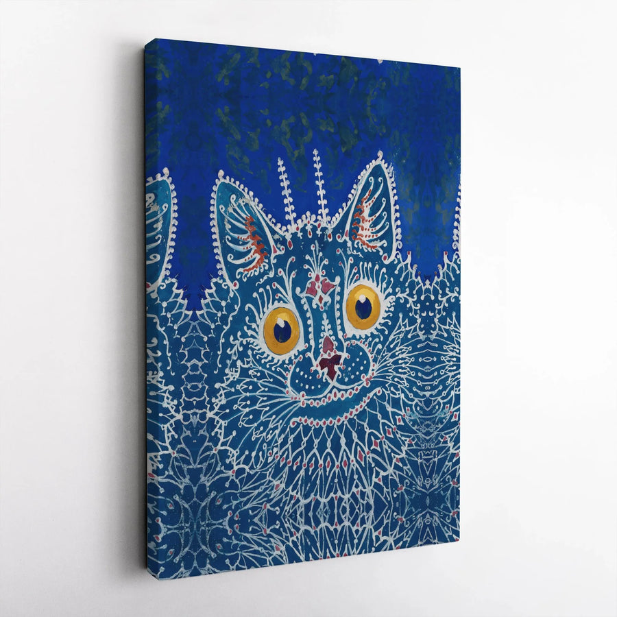 Blue Folk Art Cat Canvas Wall Art | Intricate Bohemian Pattern Print | 1.25 Inch Gallery Wrap | Unique Cat Lover Home Decor Gift