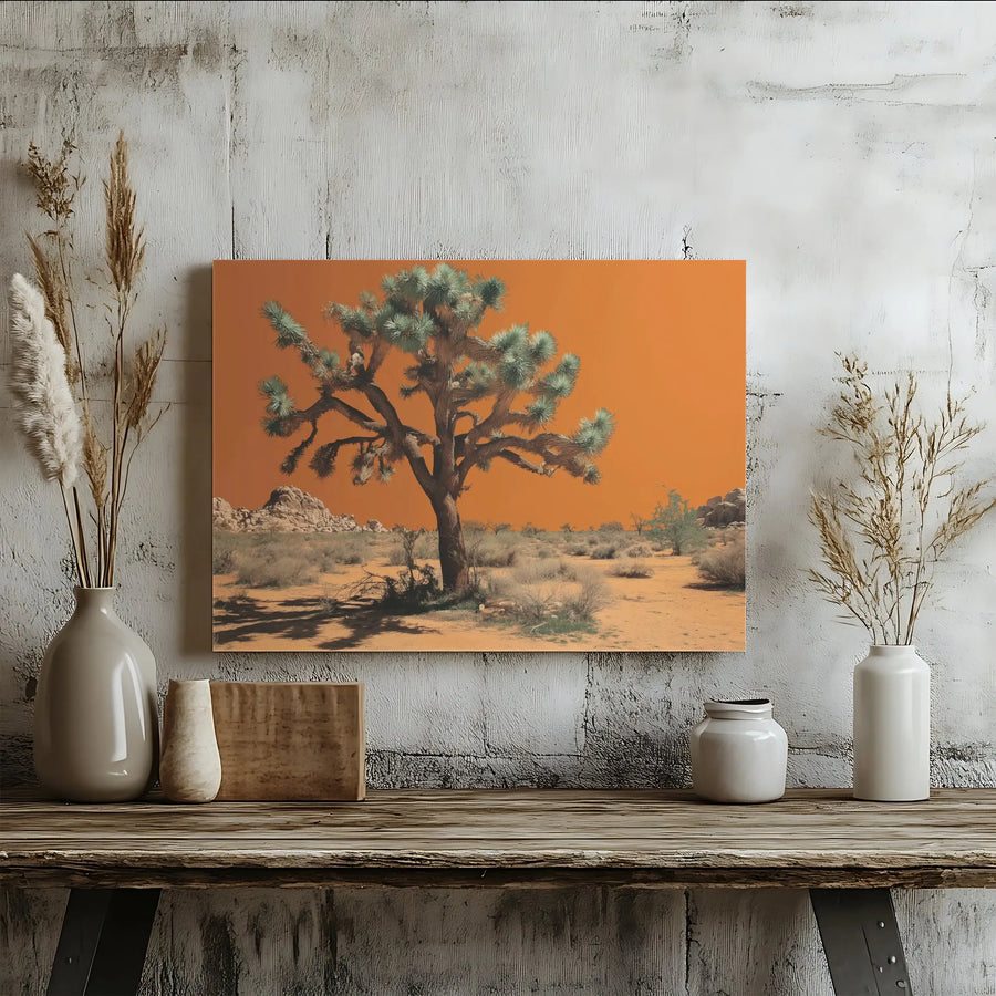 Joshua Tree Landscape Canvas | Vibrant Orange Desert Sunset Art | Premium Gallery Wrap 1.25" Frame | Modern Home & Office Wall Decor Gift