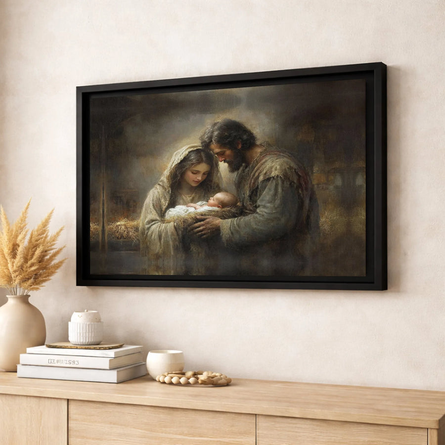 Holy Family Nativity Canvas Art | Jesus Mary Joseph Portrait | 1.25 Inch Gallery Wrap Print | Religious Home Decor Christian Gift