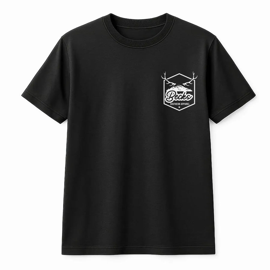 Southern Deer Hunting T-Shirt | Antler Mountain Graphic Pocket Print | Premium Soft Cotton | Country Boy Gift for Outdoorsmen
