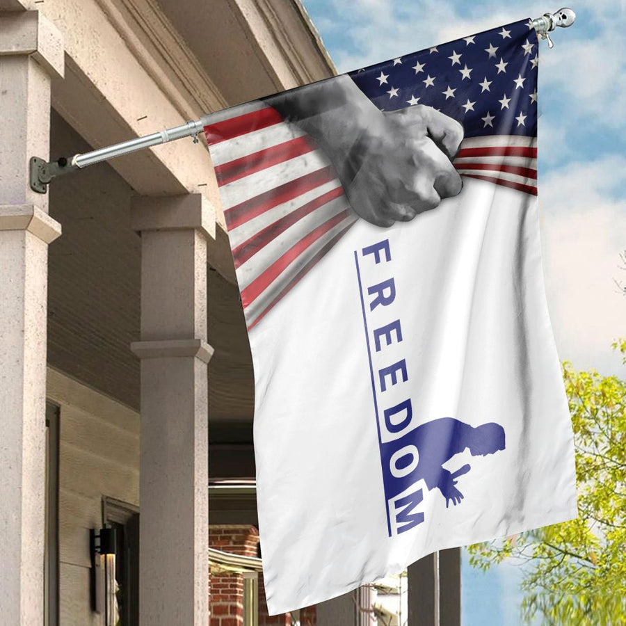 Patriotic Freedom House Flag | American Flag Fist Design | Durable Weather-Resistant Polyester | Outdoor Garden Banner for Conservative Decor