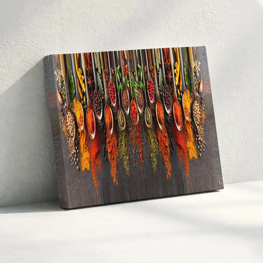 Herbs and Spices Canvas Wall Art | Colorful Spice Spoons Photography | Premium Gallery Wrapped Canvas | Kitchen & Dining Room Decor Gift