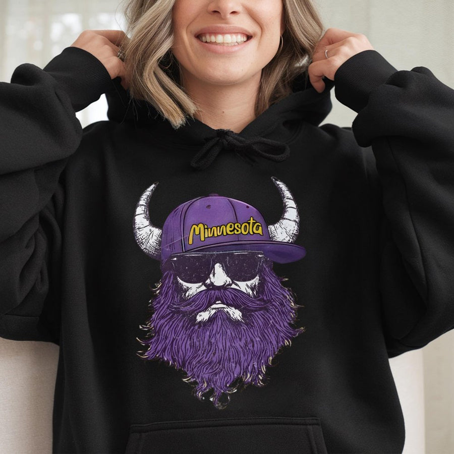 Minnesota Viking With Horns, Beard And Sunglasses Hoodie