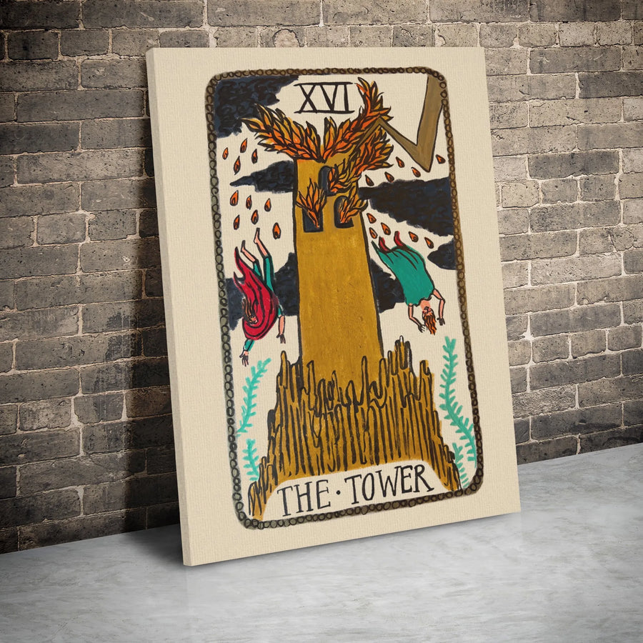 The Tower Tarot Card Canvas Wall Art | XVI Major Arcana Illustration | Premium Gallery Wrap Print | Esoteric Home Decor Gift