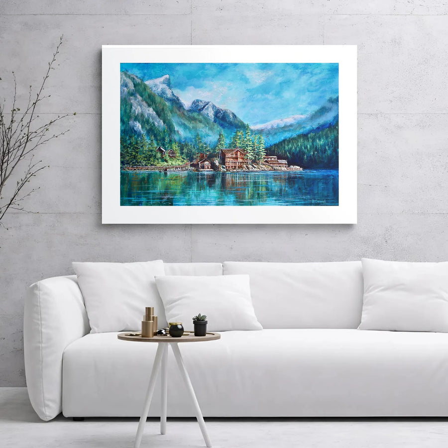 Mountain Lake Lodge Canvas Print | Snowy Peaks Landscape Wall Art | Premium Gallery Wrap Decor | Nature Lover Living Room Gift