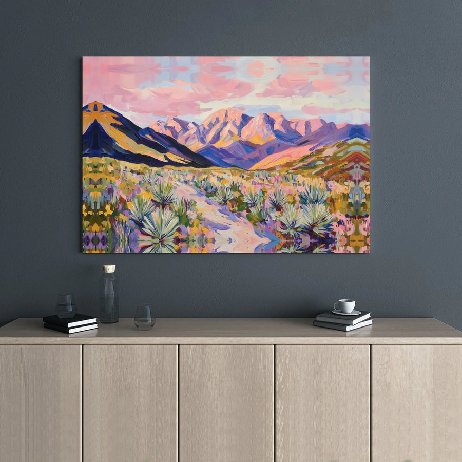 Desert Mountain Canvas Art | Vibrant Sunrise Landscape Print | Premium 1.25" Gallery Wrap | Boho Southwestern Home Decor Wall Hanging