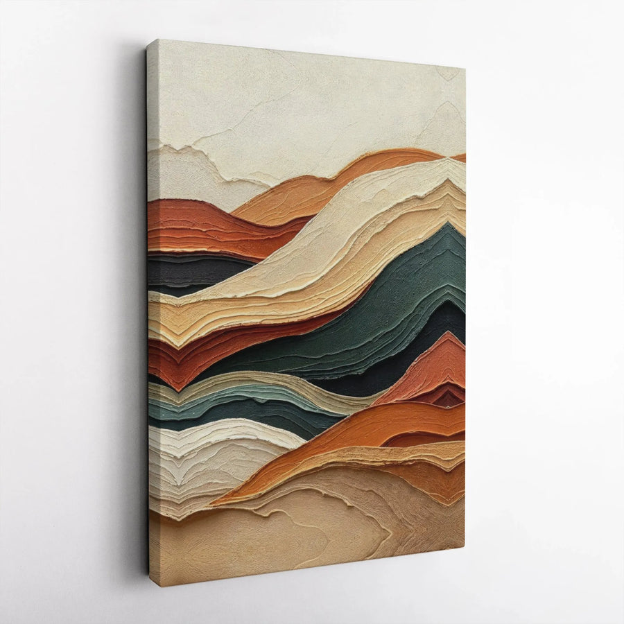 Abstract Mountain Landscape Canvas Print | Layered Earth Tone Texture Art | Premium Gallery Wrapped Decor | Modern Minimalist Home Wall Art Gift
