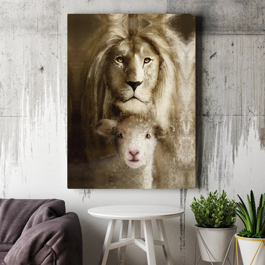 Lion And Lamb Wall Art | Christian Religious Canvas Print | Premium Gallery Wrap Decor | Inspirational Faith Gift For Home And Office