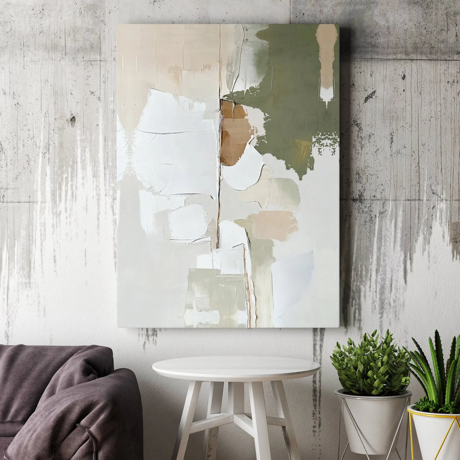Sage Green Abstract Canvas Wall Art | Minimalist Textured Neutral Palette | Premium 1.25-Inch Gallery Wrap | Modern Home Decor for Living Room