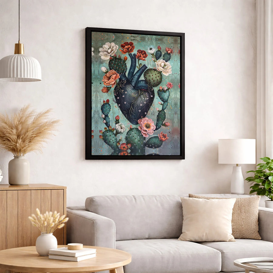 Anatomical Heart Canvas Art | Blooming Cactus Floral Print | Premium Gallery Wrapped Wall Decor | Unique Botanical Surgeon Gift