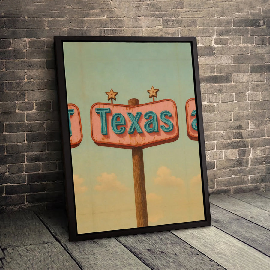Texas Wall Art | Vintage Roadside Sign Retro Americana | Gallery-Wrapped Canvas Print | Large Texas Home Decor Gift