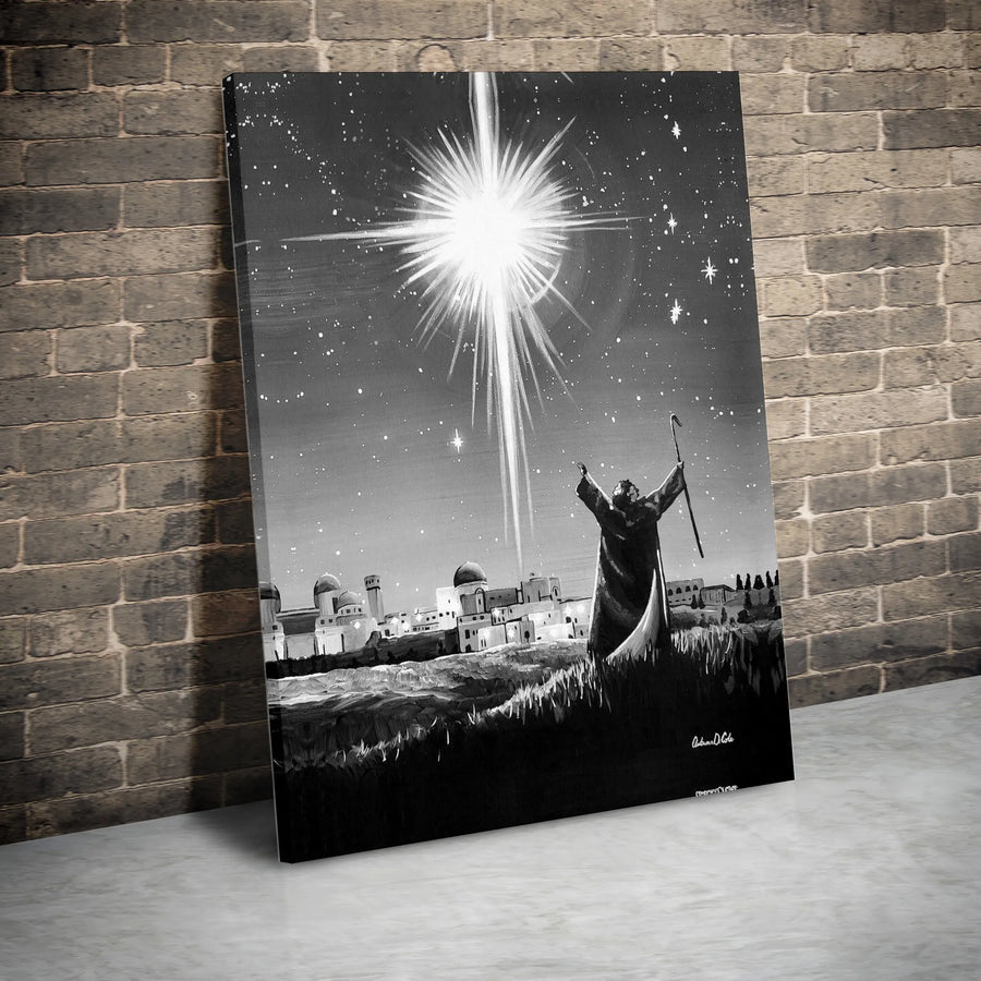 Star Of Bethlehem Canvas Art | Nativity Shepherd Black and White Wall Decor | Gallery-Wrapped Premium Print | Religious Christmas Gift for Home