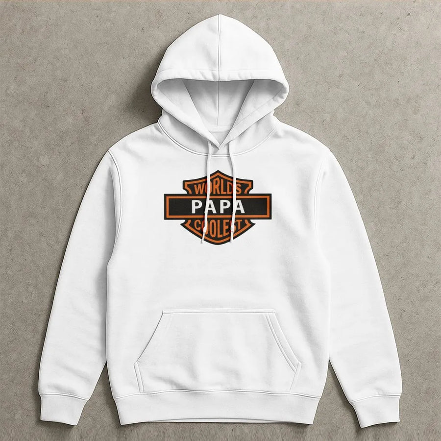 Worlds Coolest Papa Hoodie | Motorcycle Biker Shield Graphic | Premium Cotton Blend | Funny Father's Day 2026 Gift for Dad or Grandpa