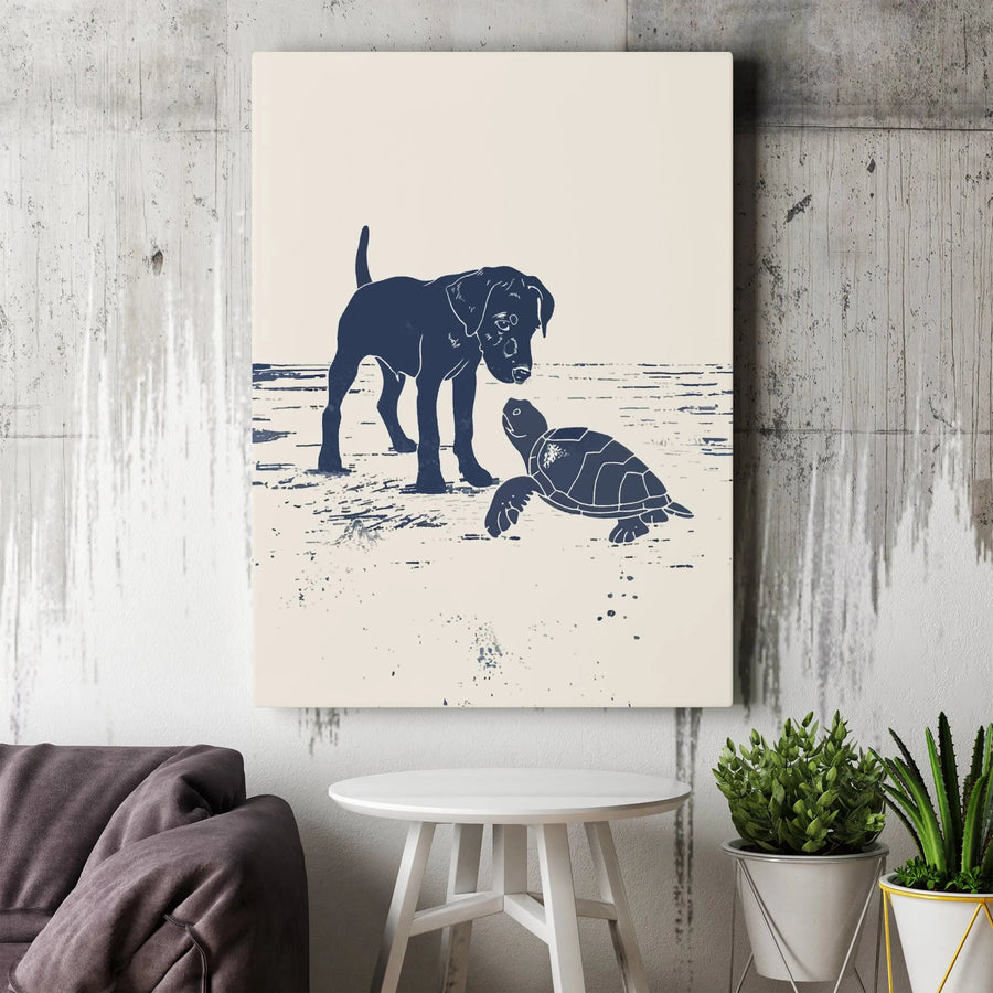 Dog and Sea Turtle Canvas Art | Coastal Beach Animal Wall Decor | Premium 1.25-Inch Gallery Wrap | Unique Gift for Animal Lovers