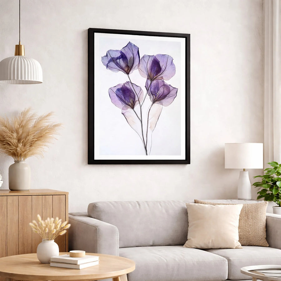 Purple Skeleton Flower Canvas Art | Minimalist Botanical Wall Decor | Fade-Resistant Premium Print | Elegant Floral Gift for Home Office
