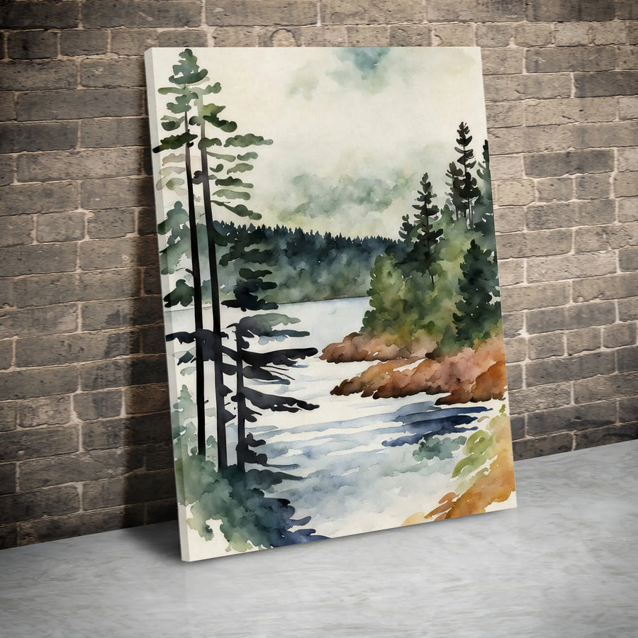 Watercolor Forest Canvas Wall Art | Serene Pine Tree Landscape Print | Premium Gallery Wrap | Rustic Cabin & Home Decor Gift