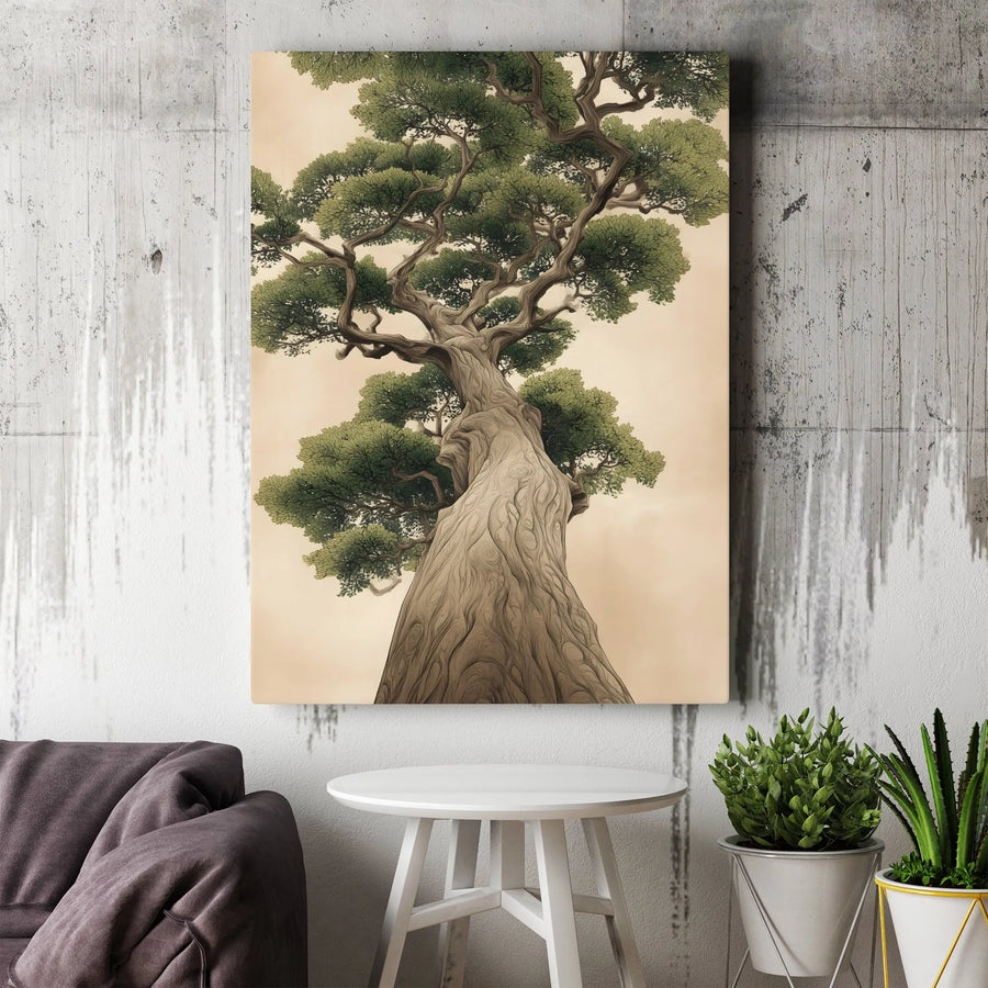 Japanese Gnarled Tree Canvas Art | Vintage Botanical Zen Wall Decor | Premium 1.25" Thick Gallery Wrap | Nature-Inspired Home Office Gift