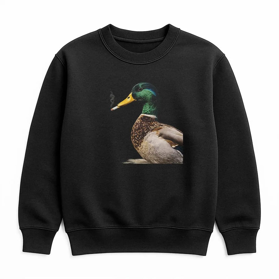 Funny Smoking Duck Sweatshirt | Viral Mallard Meme Graphic Sweatshirt | Premium Cotton Blend | Novelty Gift for Hunters & Birdwatchers