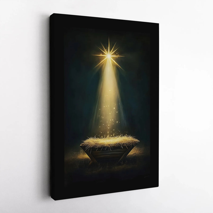 Nativity Manger Canvas Wall Art | Star of Bethlehem Divine Light | 1.25" Gallery Wrap | Religious Christmas Home Decor Gift