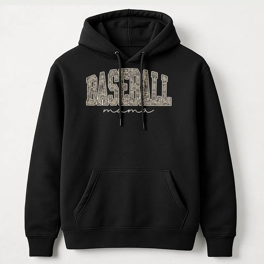 Baseball Mama Hoodie | Camo Print Game Day Sweatshirt | Soft Fleece Pullover | Gift for Baseball Mom
