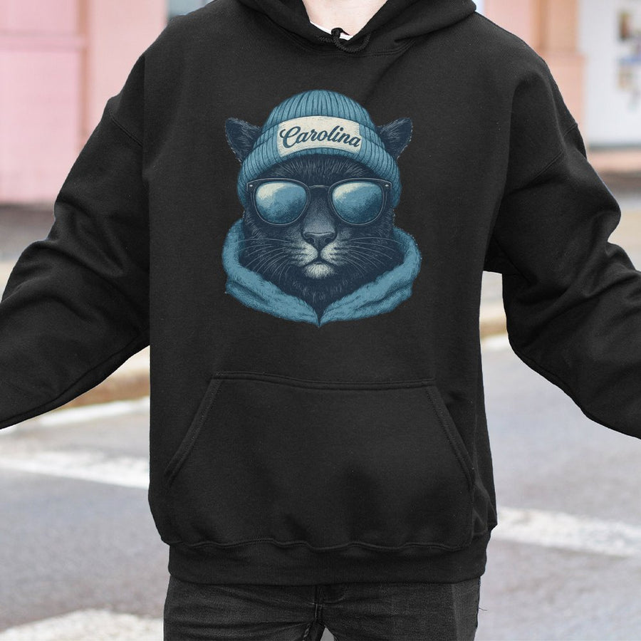 Carolina Cool Black Panther Mascot With Beanie And Sunglasses Hoodie