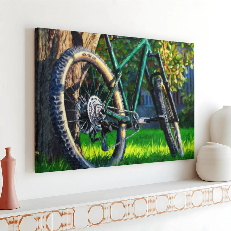 Mountain Bike Canvas Wall Art | Oil Painting Style Cycling Decor | 1.25 Inch Gallery Wrap | Gift for Cyclist and MTB Enthusiasts