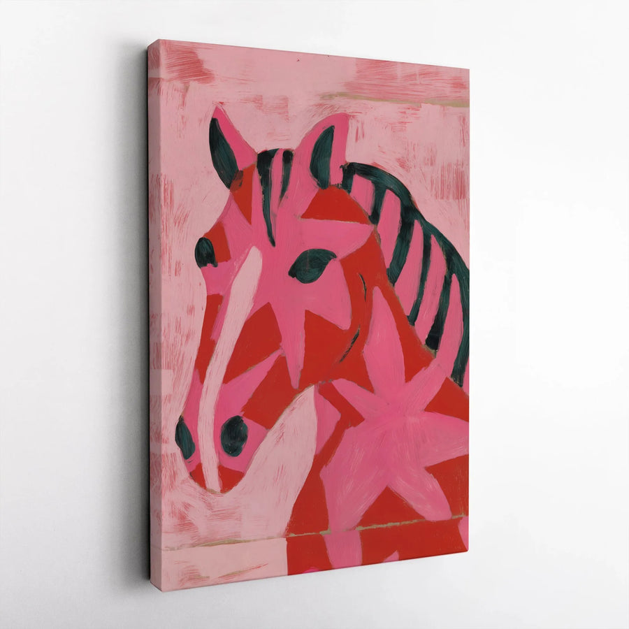 Pink Zebra Art Vertical Canvas | Modern Abstract Animal Painting | Premium Gallery Wrapped Canvas | Unique Wall Decor Gift for Living Room