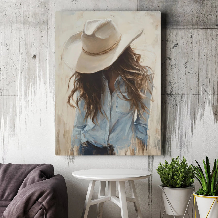 Cowgirl Canvas Wall Art | Modern Western Painting Print | Premium Gallery Wrapped Canvas | Rustic Farmhouse Decor Gift