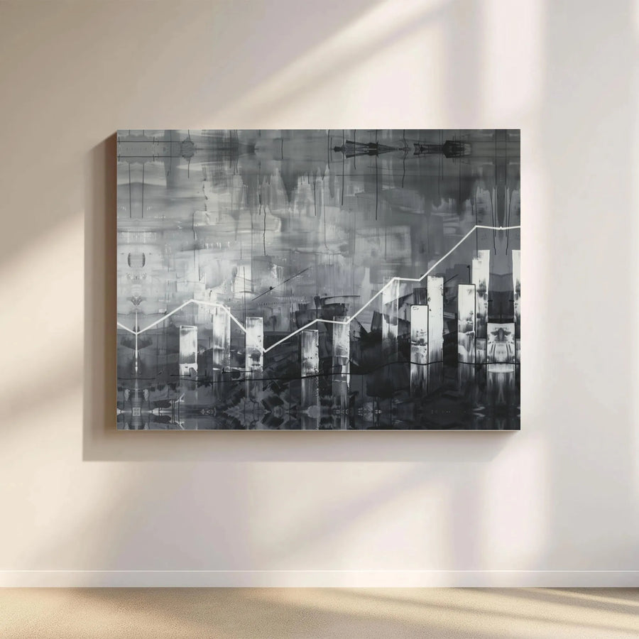 Stock Market Canvas Print | Abstract Black and White Bull Run Chart | Premium Gallery-Wrapped Wall Art | Modern Finance Office Decor