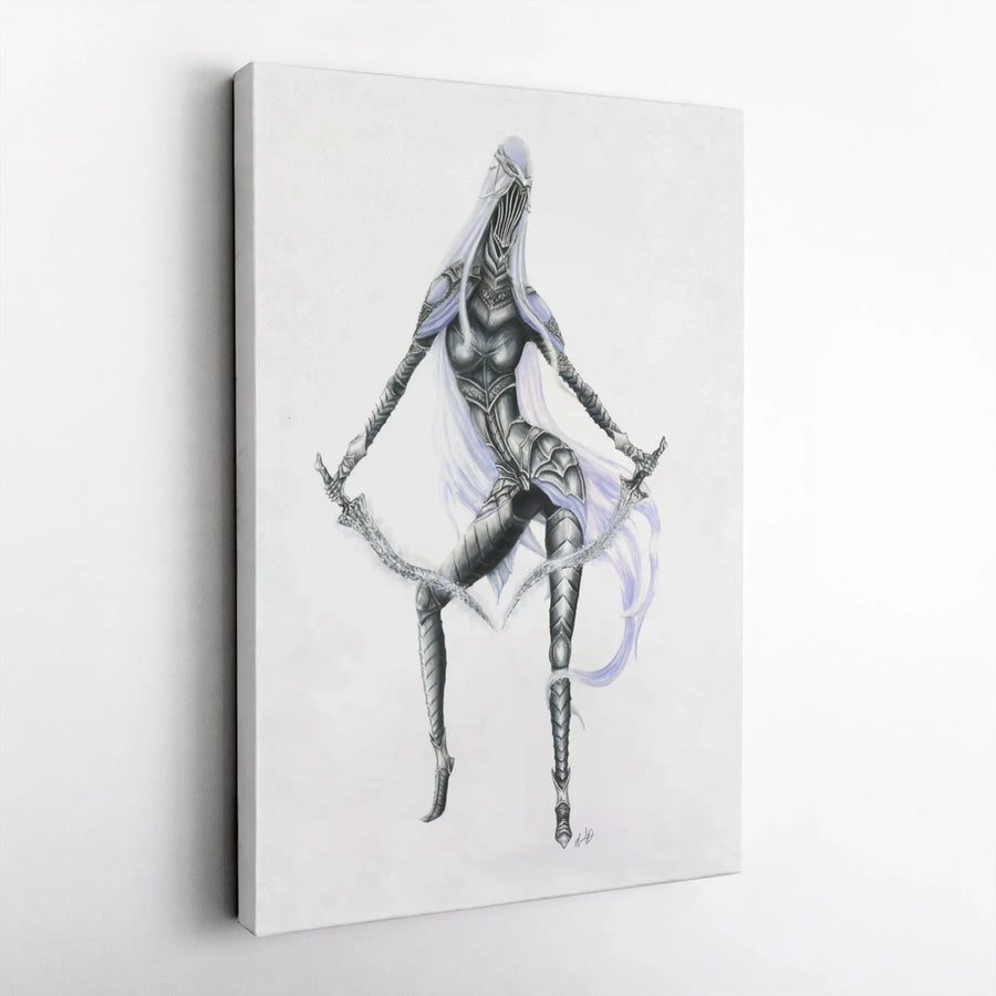 Fantasy Knight Wall Art | Ethereal Warrior Princess Sketch Print | Premium Gallery Wrapped Canvas | Gamer Office Decor Gift