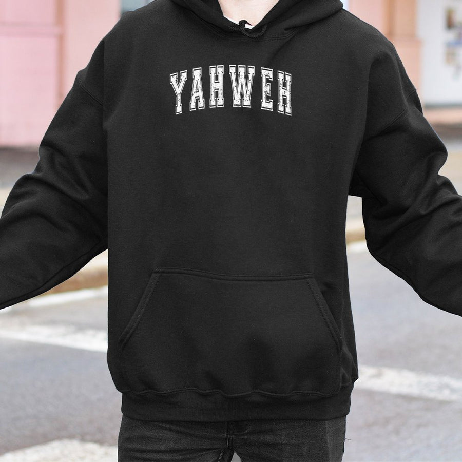 Yahweh Graphic Hoodie | Distressed Lettering Religious Design | Cotton-Polyester Blend | Christian Gift For Men And Women