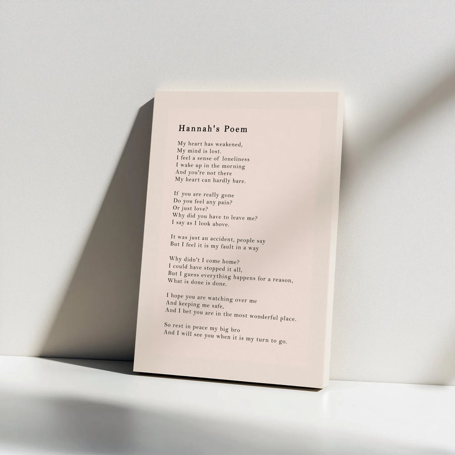 Memorial Poem Canvas Print for Loss of Brother | Minimalist Typography Wall Art | Premium Gallery Wrapped Canvas | Sympathy Bereavement Gift