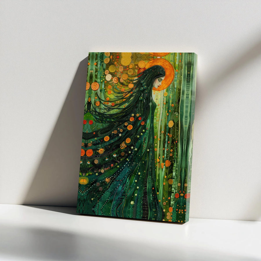 Earth Goddess Canvas Wall Art | Klimt Inspired Abstract Forest Portrait | Premium Gallery Wrap Canvas | Spiritual Home Decor Gift