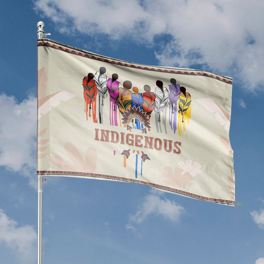 Indigenous People Flag | Tribal Feather Art Cultural Pride Decor | Durable Polyester | Outdoor Garden or Home Wall Banner Gift