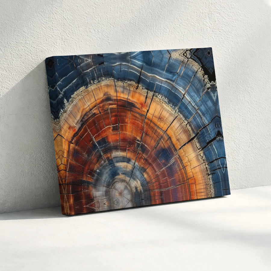 Abstract Wood Grain Canvas Art | Blue and Orange Tree Ring Print | Premium Gallery Wrap Canvas | Modern Rustic Home Decor Gift