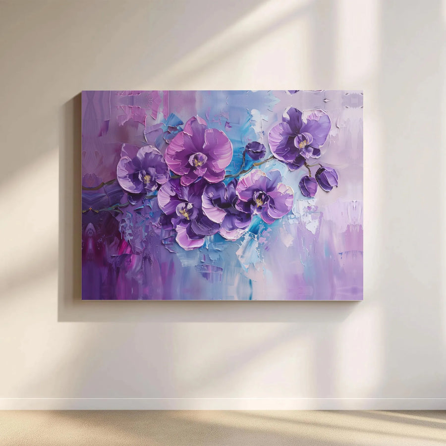 Purple Orchid Canvas Wall Art | Abstract Textured Floral Painting | Premium Fade-Resistant Print | Modern Living Room Decor Gift