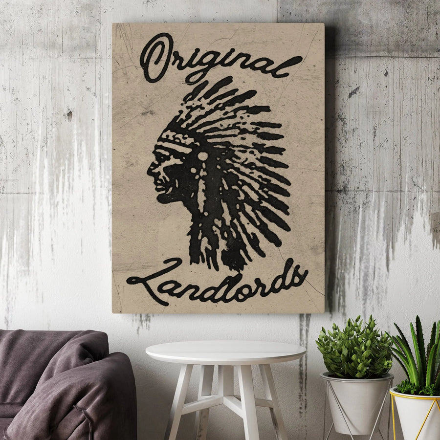 Original Landlords Vertical Canvas | Vintage Native American Art Print | Premium Thick Gallery Canvas | Indigenous Pride Home Decor Gift