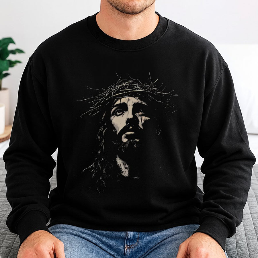 Jesus Crown Of Thorns Sweatshirt | Religious Graphic Faith Apparel | Premium Cotton Blend | Christian Gift For Men And Women