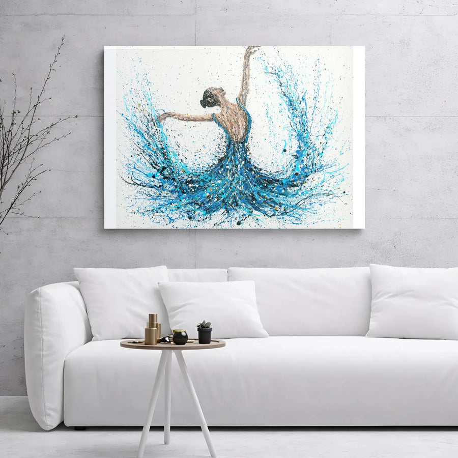 Abstract Ballerina Canvas Print | Blue Splatter Paint Dancer Art | 1.25" Gallery Wrap | Modern Home Decor Gift for Her