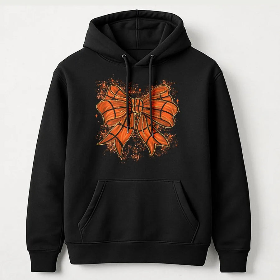 Basketball Bow Hoodie | Coquette Sport Aesthetic Graphic | Soft Cotton-Poly Blend | Cute Game Day Gift For Basketball Mom Or Fan